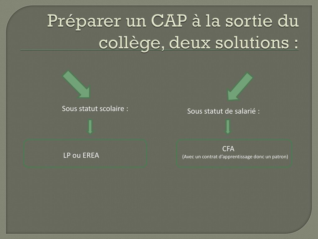 Préparer un CAP à la sortie du collège, deux solutions :