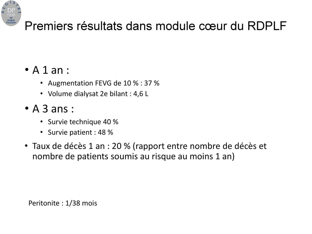 Premiers résultats dans module cœur du RDPLF