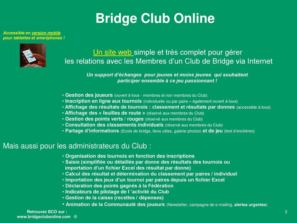 Bridge Club Online Un site web simple et très complet pour gérer