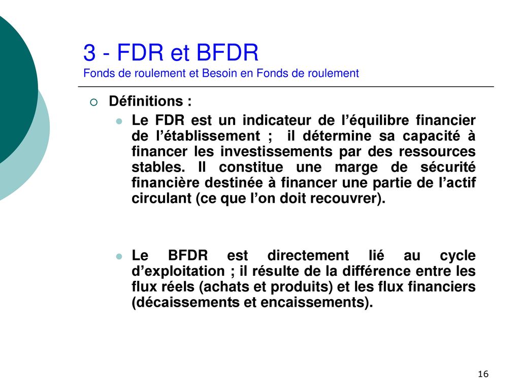 3 - FDR et BFDR Fonds de roulement et Besoin en Fonds de roulement