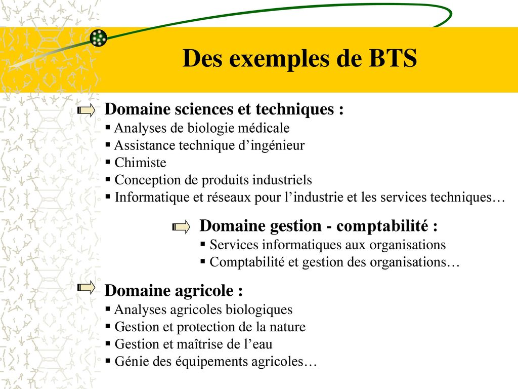 Des exemples de BTS Domaine sciences et techniques :