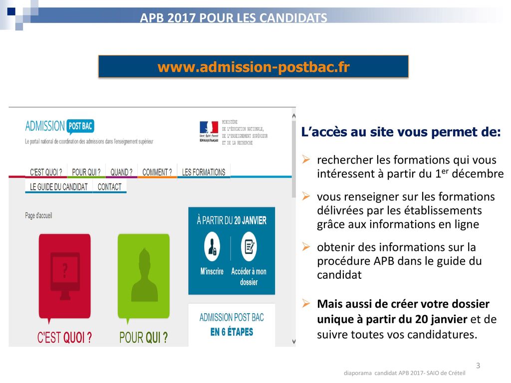 diaporama candidat APB SAIO de Créteil