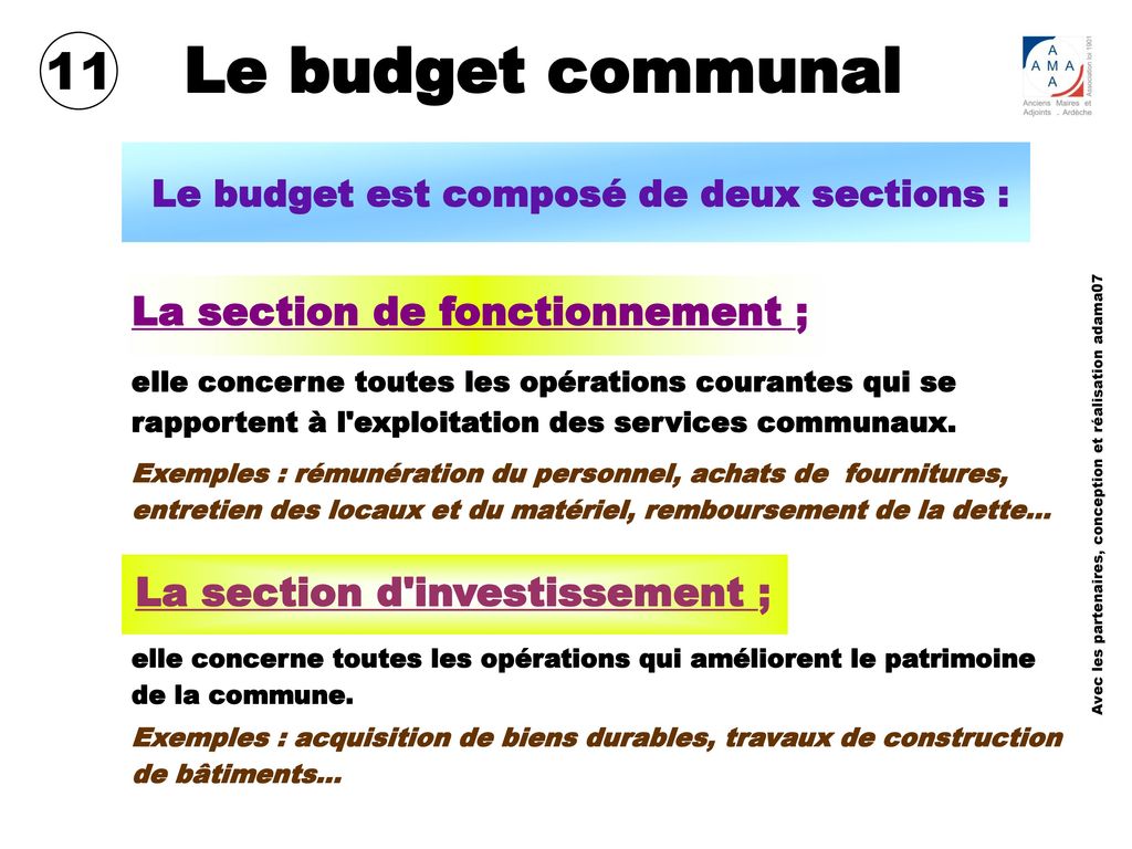 Le budget communal 11 La section d investissement ;