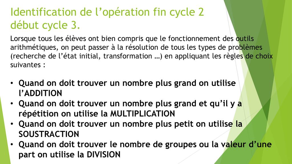 Identification de l’opération fin cycle 2 début cycle 3.