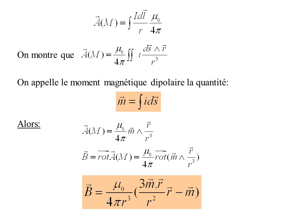On montre que On appelle le moment magnétique dipolaire la quantité: Alors: