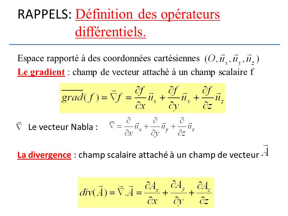 RAPPELS: Définition des opérateurs différentiels.