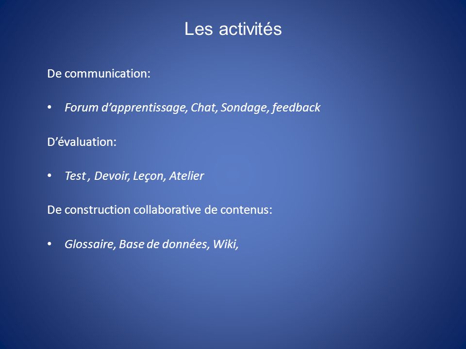 Les activités De communication: