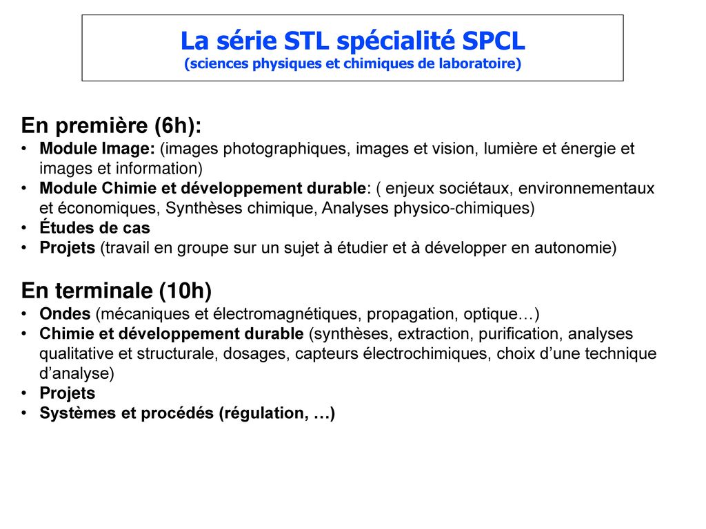 La série STL spécialité SPCL
