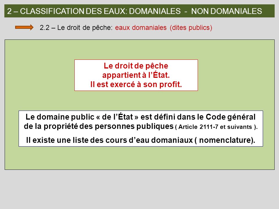 2 – CLASSIFICATION DES EAUX: DOMANIALES - NON DOMANIALES