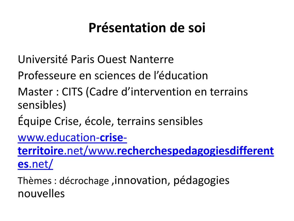 Présentation de soi Université Paris Ouest Nanterre