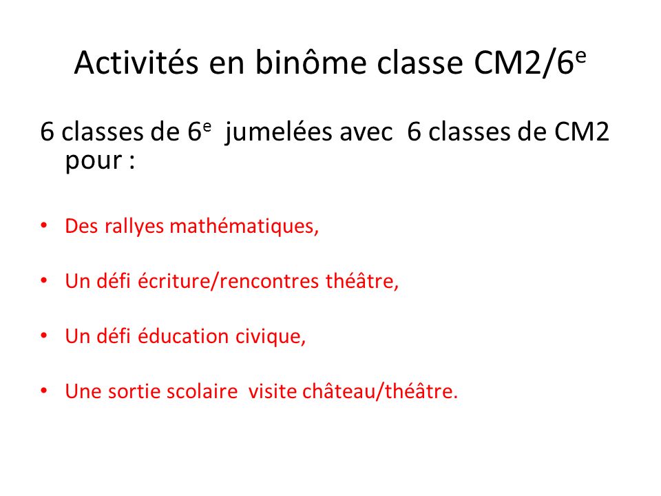 Activités en binôme classe CM2/6e