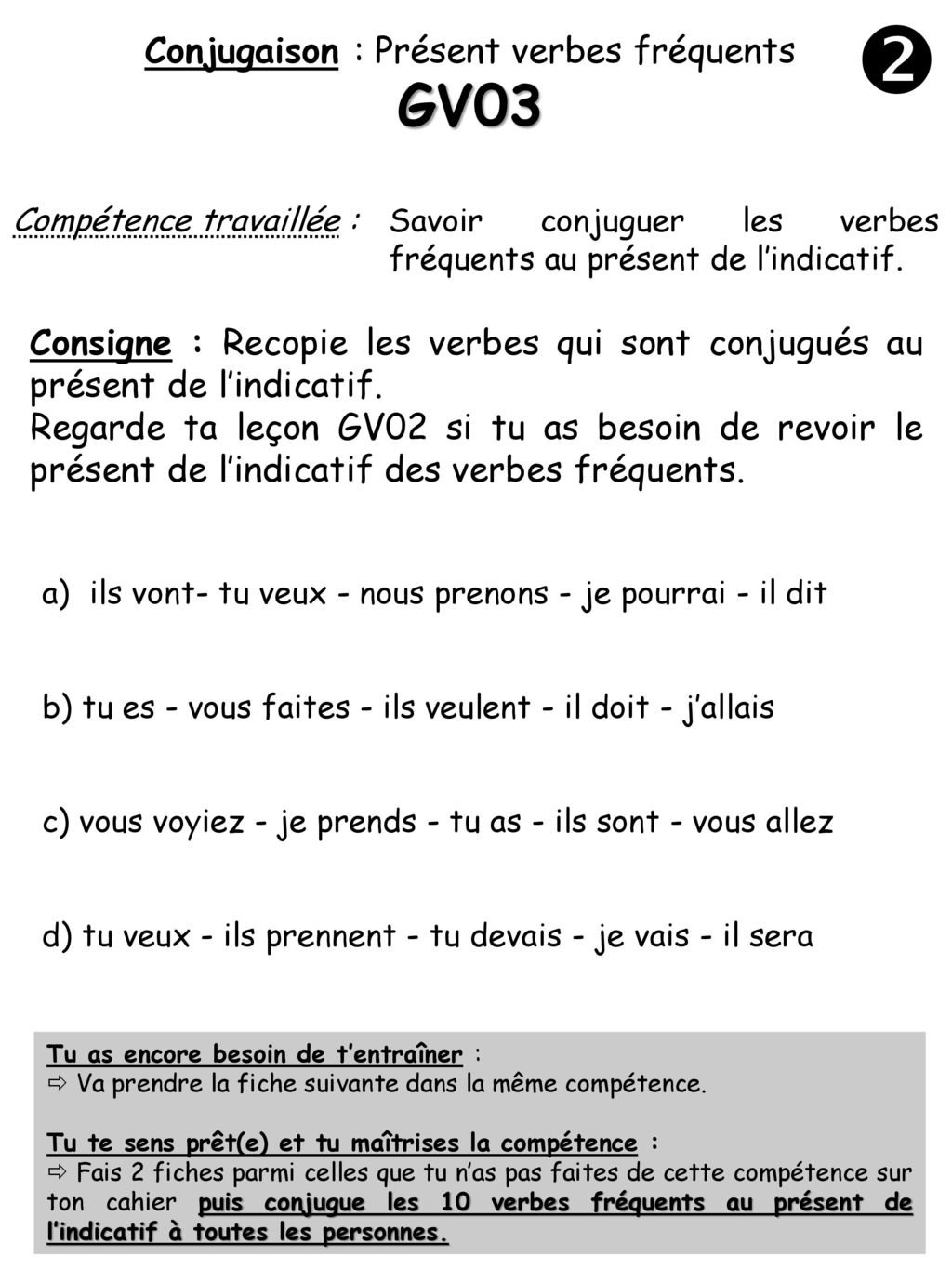 Conjugaison : Présent verbes fréquents