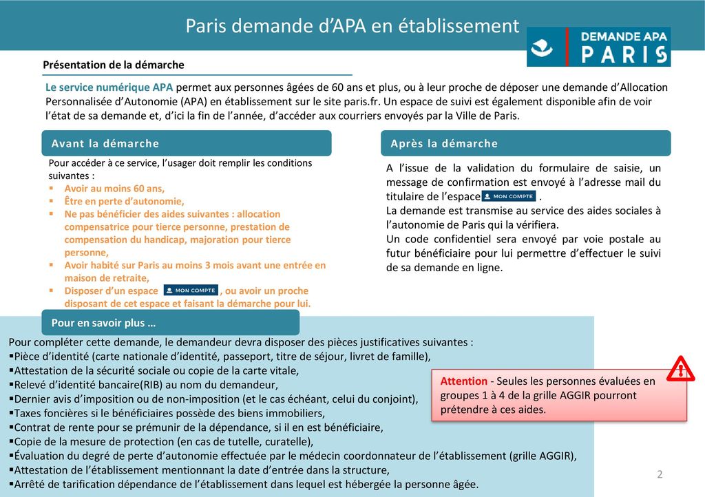 Paris demande d’APA en établissement