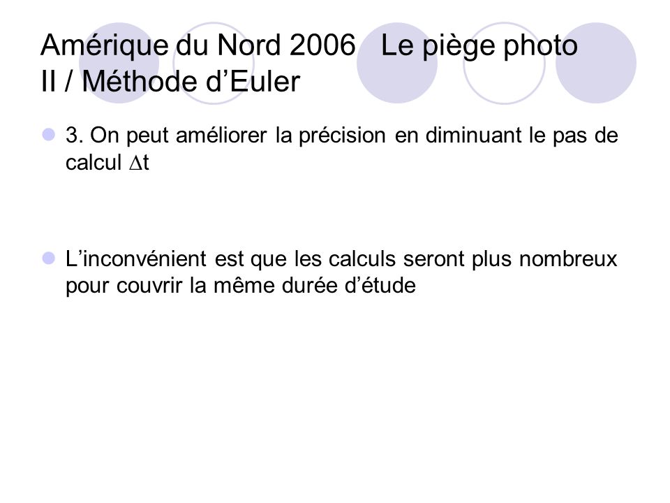 Amérique du Nord 2006 Le piège photo II / Méthode d’Euler