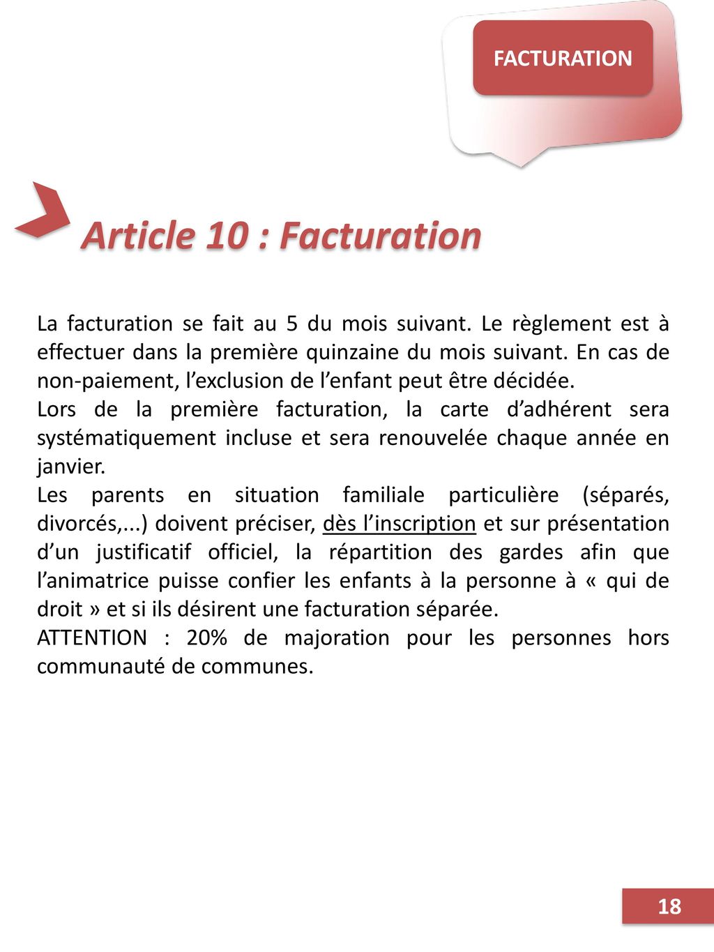 Article 10 : Facturation FACTURATION