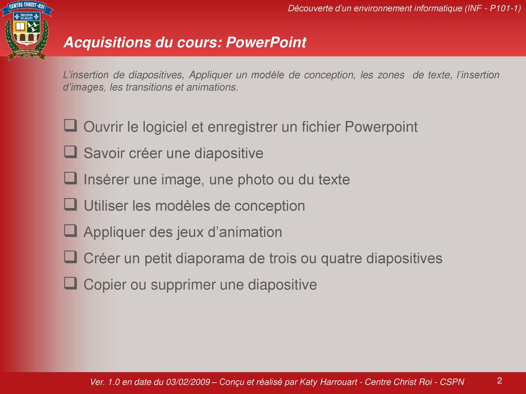 Acquisitions du cours: PowerPoint