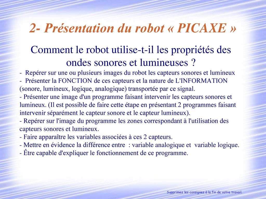 2- Présentation du robot « PICAXE »
