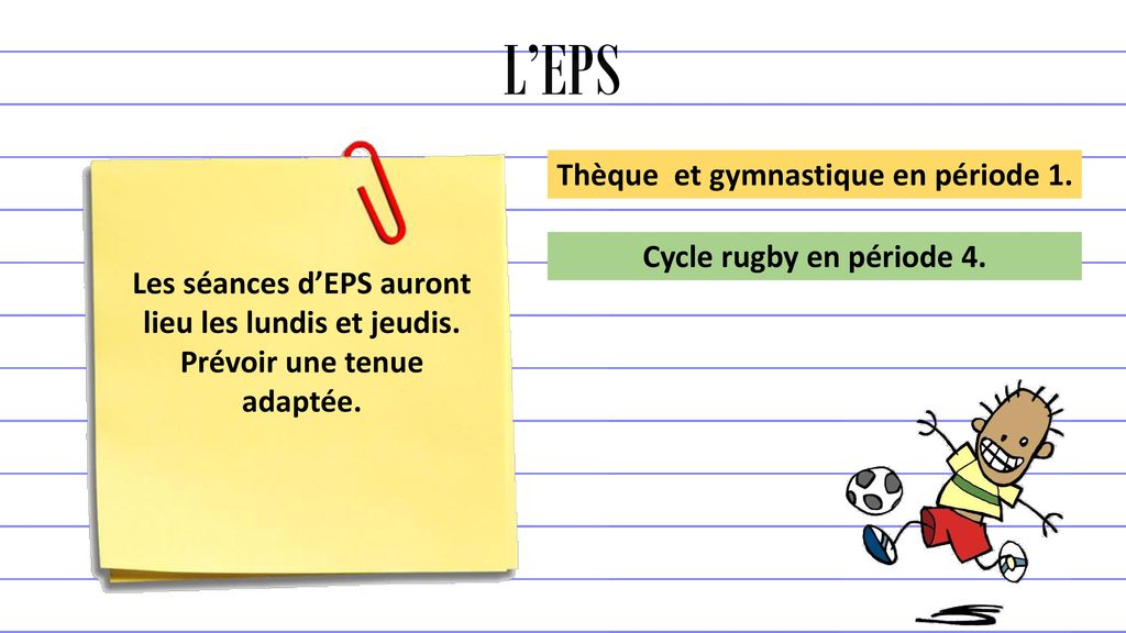 L’EPS Thèque et gymnastique en période 1. Cycle rugby en période 4.