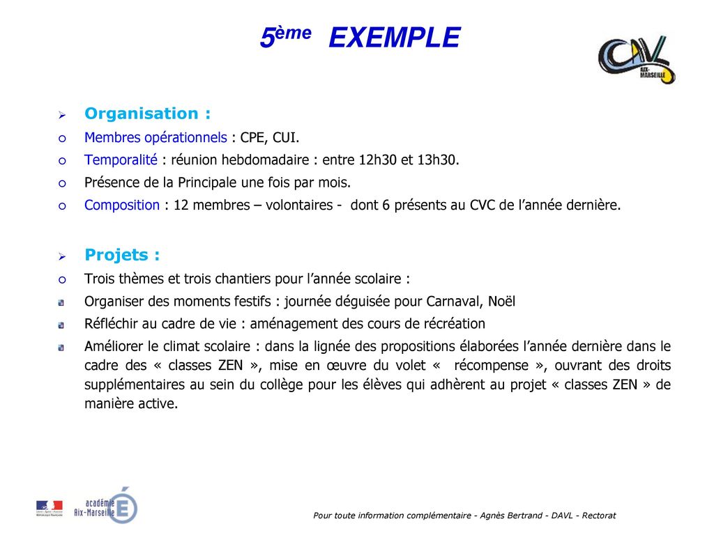5ème EXEMPLE Organisation : Projets :