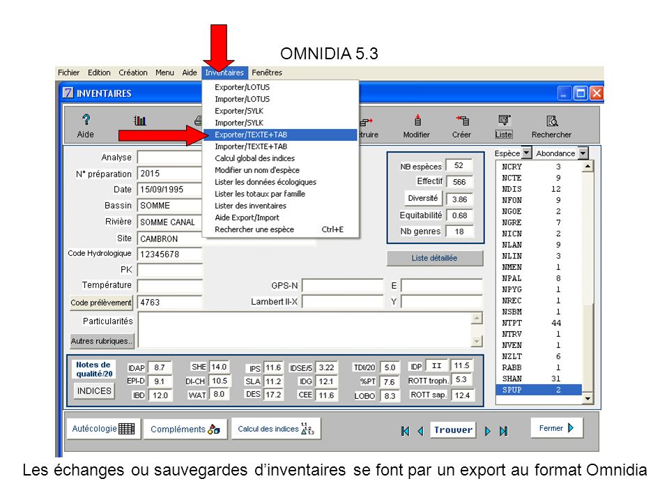 OMNIDIA 5.3 Les échanges ou sauvegardes d’inventaires se font par un export au format Omnidia