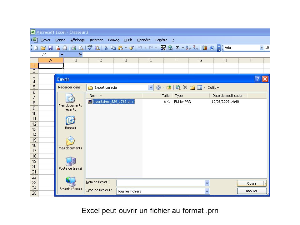 Excel peut ouvrir un fichier au format .prn