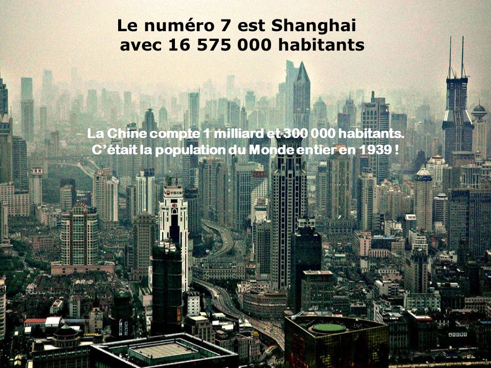 Le numéro 7 est Shanghai avec habitants