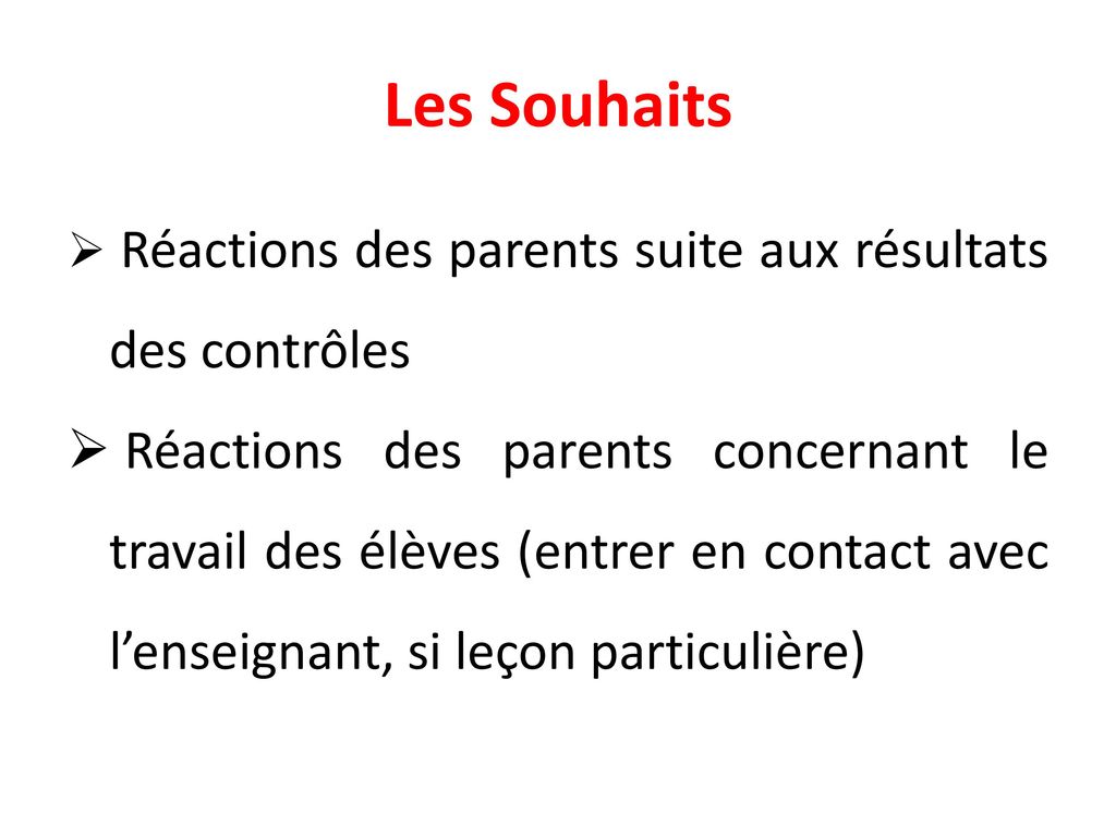 Les Souhaits Réactions des parents suite aux résultats des contrôles.