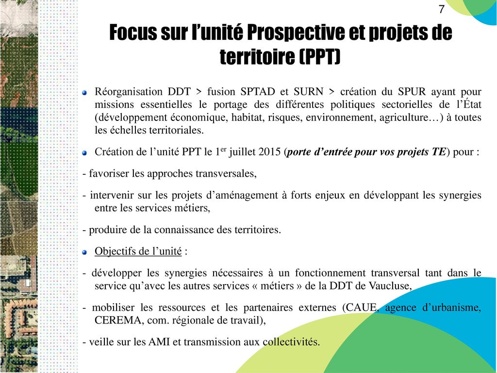 Focus sur l’unité Prospective et projets de territoire (PPT)