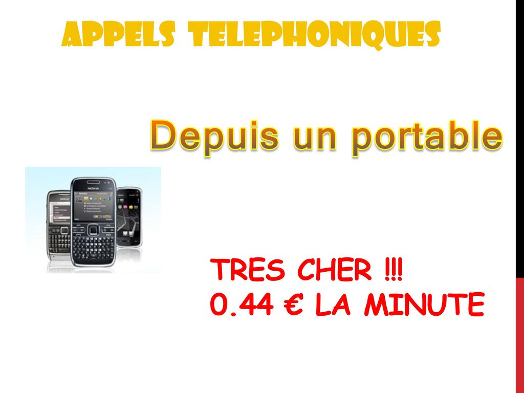 APPELS TELEPHONIQUES Depuis un portable TRES CHER !!! 0.44 € la minute