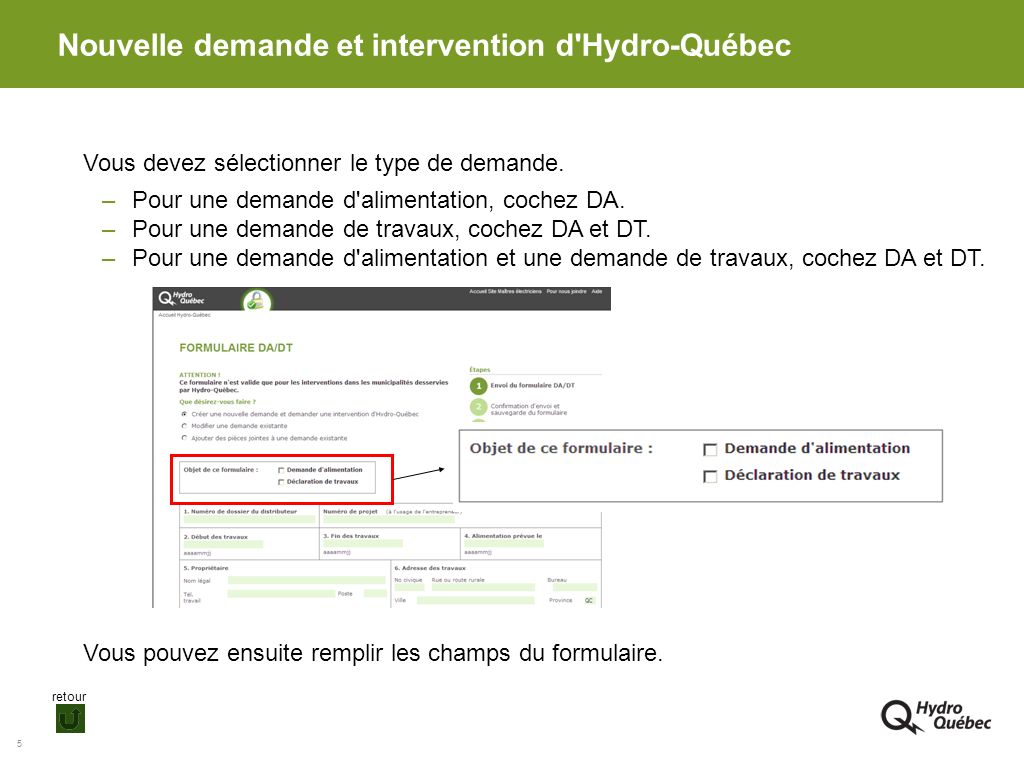 Nouvelle demande et intervention d Hydro-Québec
