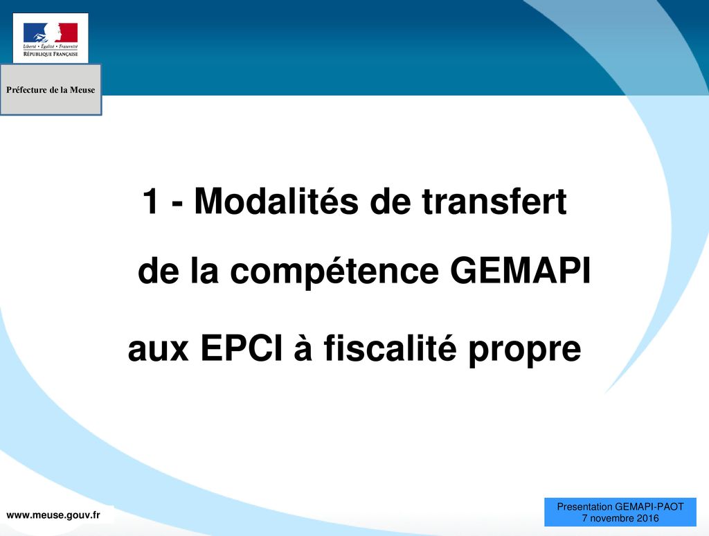 1 - Modalités de transfert de la compétence GEMAPI