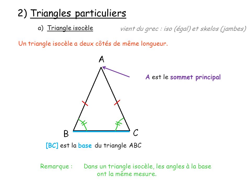 2) Triangles particuliers