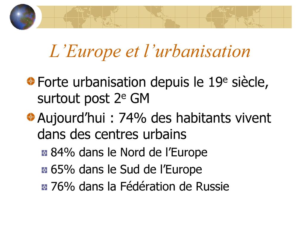 L’Europe et l’urbanisation