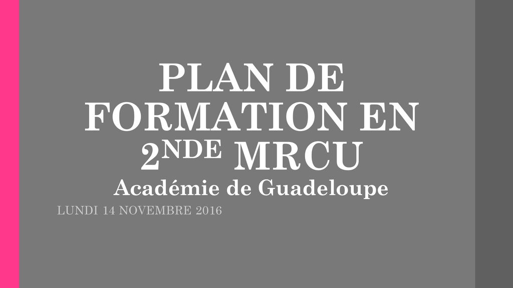 PLAN DE FORMATION EN 2NDE MRCU Académie de Guadeloupe