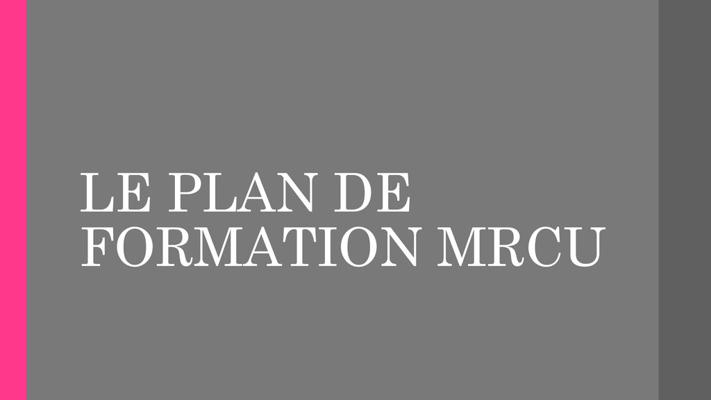LE PLAN DE FORMATION MRCU