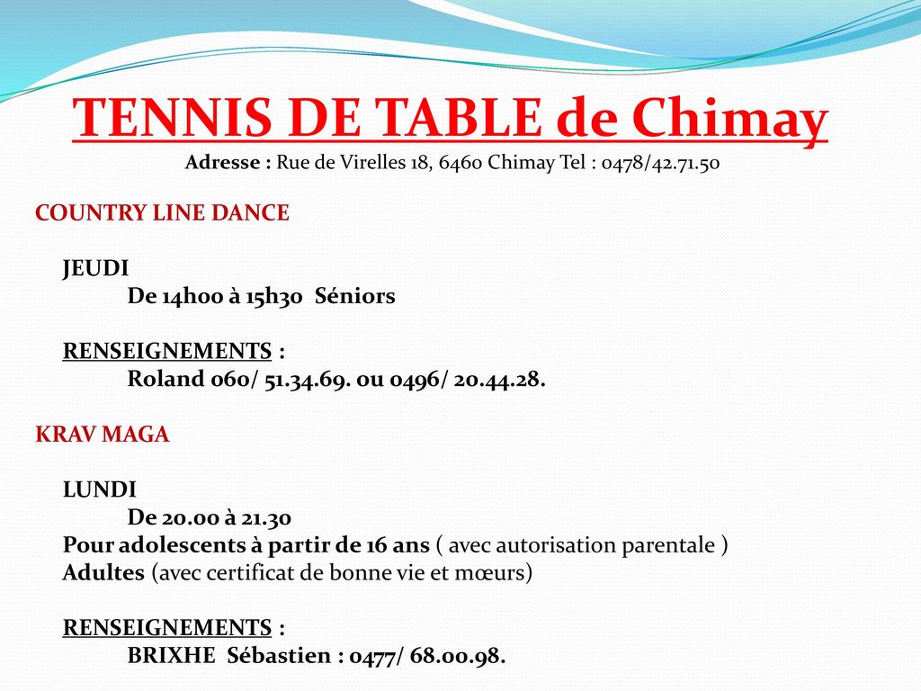 TENNIS DE TABLE de Chimay