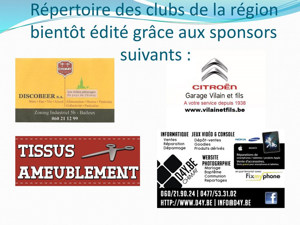 Répertoire des clubs de la région bientôt édité grâce aux sponsors