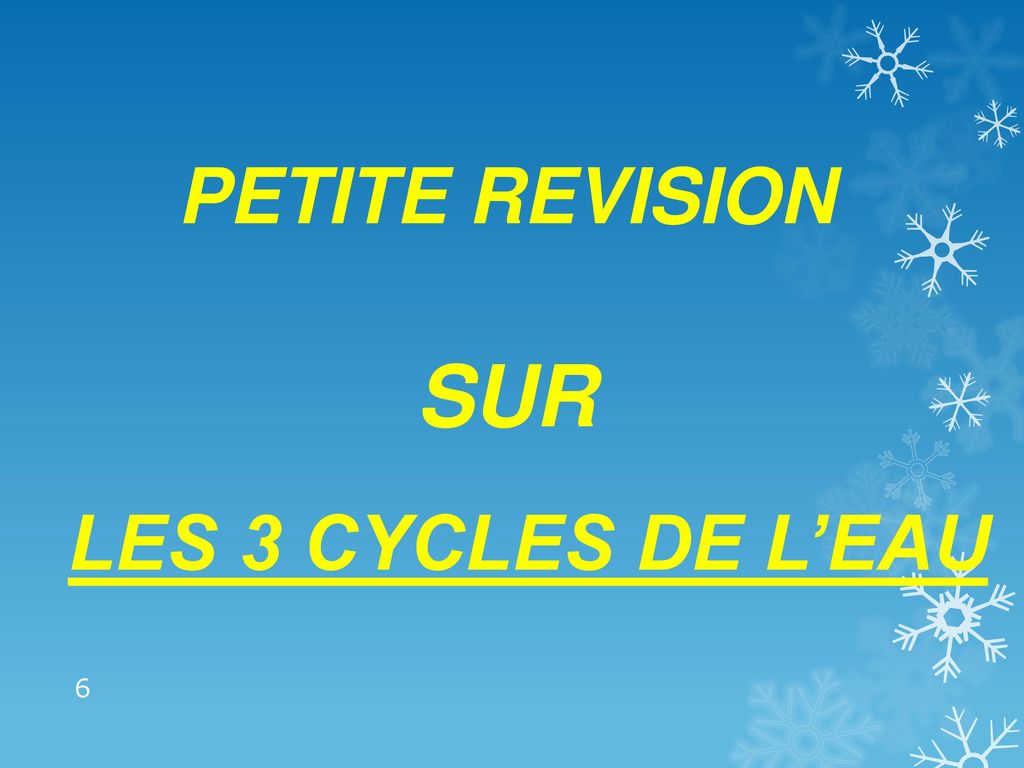 PETITE REVISION SUR LES 3 CYCLES DE L’EAU