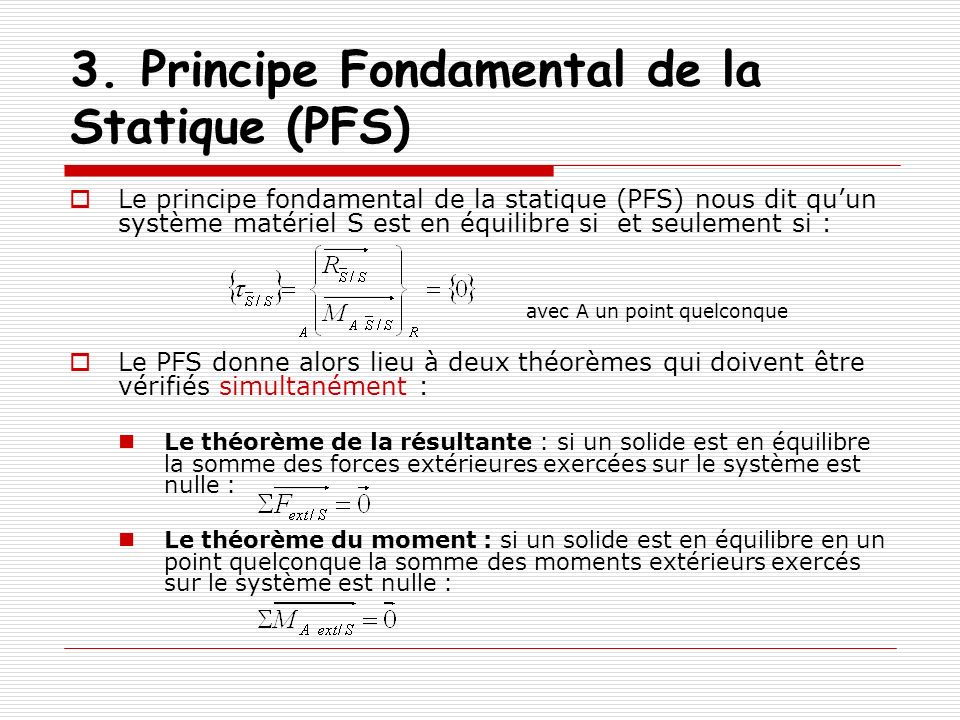 3. Principe Fondamental de la Statique (PFS)