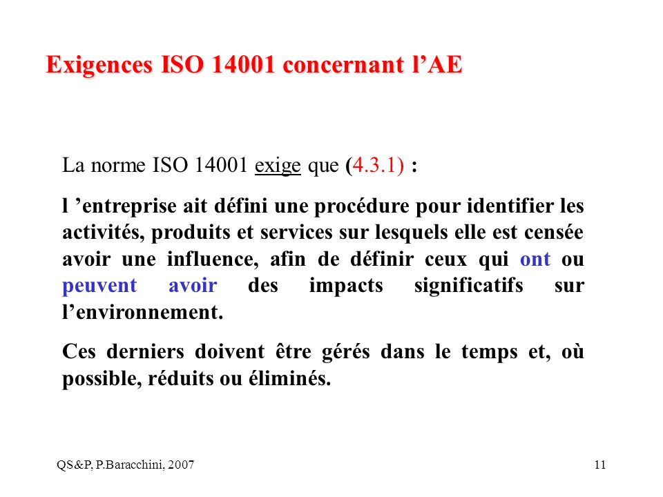 Exigences ISO concernant l’AE