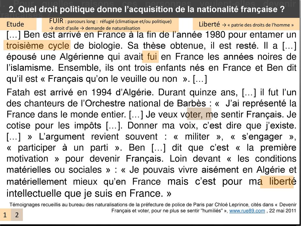 2. Quel droit politique donne l’acquisition de la nationalité française