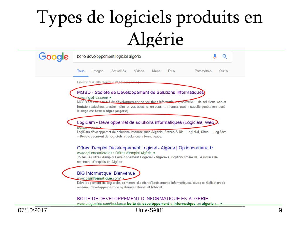 Types de logiciels produits en Algérie
