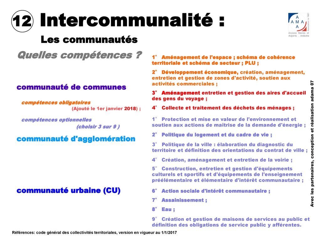 Intercommunalité : 12 Les communautés Quelles compétences
