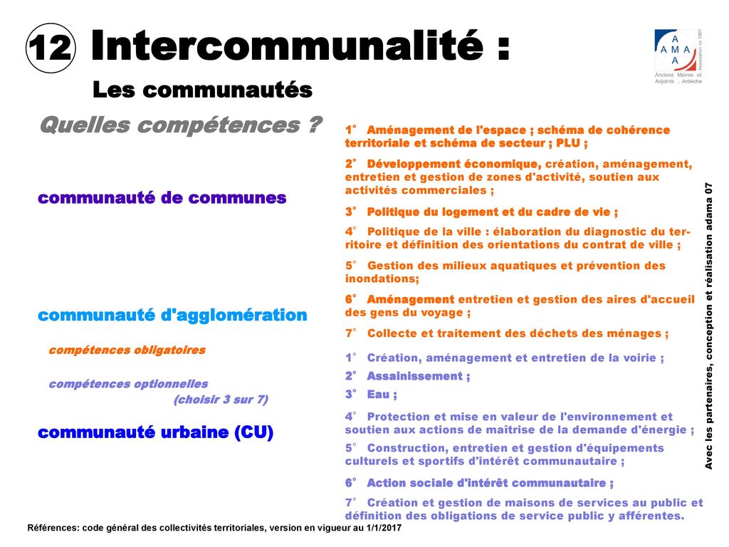 Intercommunalité : 12 Les communautés Quelles compétences