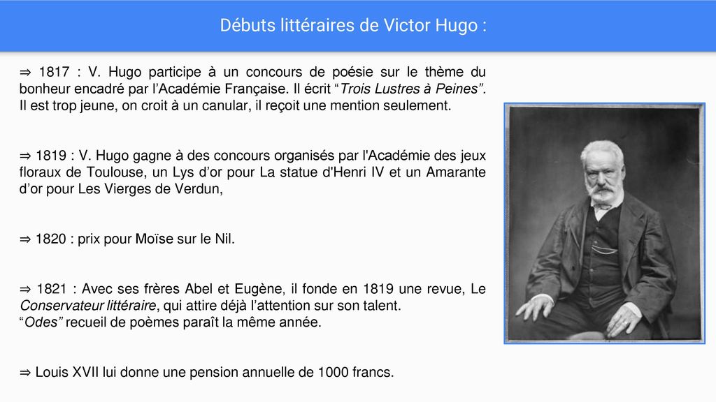 Débuts littéraires de Victor Hugo :