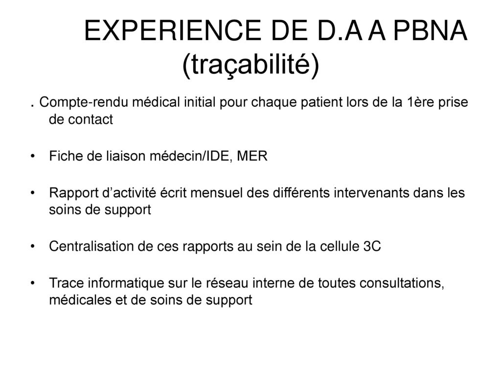 EXPERIENCE DE D.A A PBNA (traçabilité)