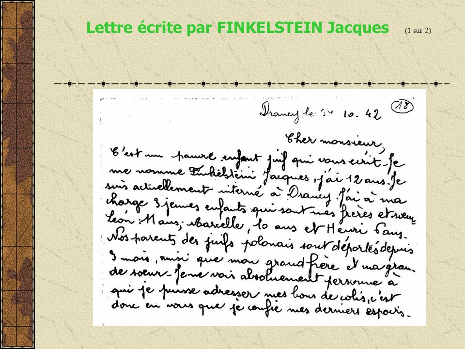Lettre écrite par FINKELSTEIN Jacques (1 sur 2)