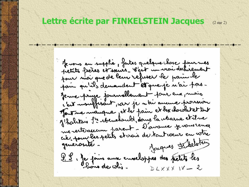 Lettre écrite par FINKELSTEIN Jacques (2 sur 2)