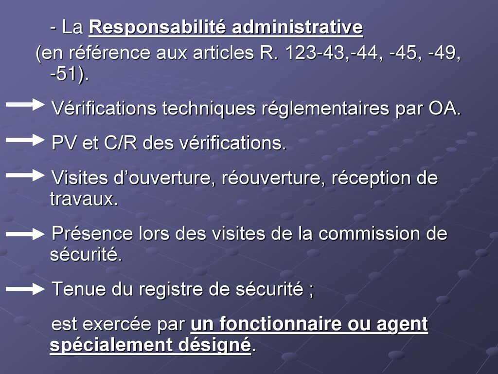 - La Responsabilité administrative