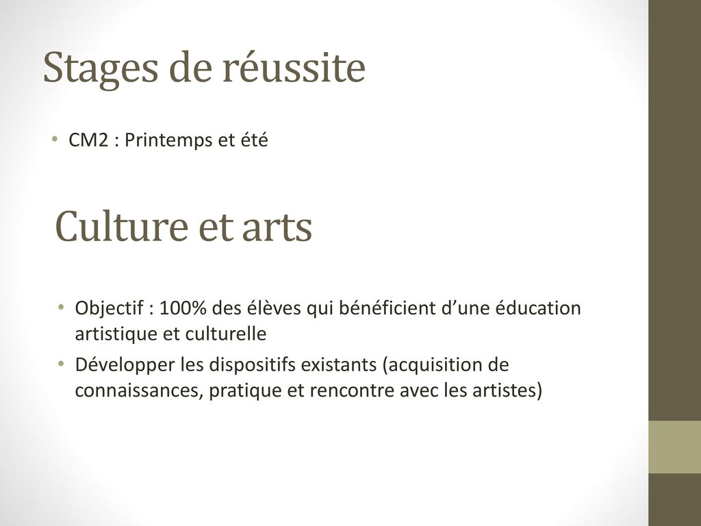 Stages de réussite Culture et arts CM2 : Printemps et été